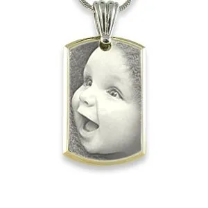 Stainless Steel Medium Bevelled ID-Tag Photo Pendant 