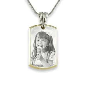 Engraved Face of Small Stainless Steel Bevelled ID-Tag Photo Pendant 