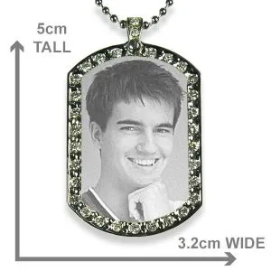 Dimensions Stainless Steel Medium Diamante ID Tag Photo Pendant