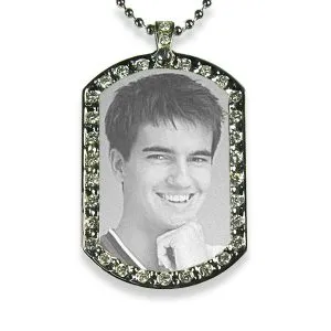 Face of Stainless Steel Medium Diamante ID Tag Photo Pendant