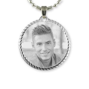 Face of Dimensions of Stainless Steel Rope Edged Round Photo Pendant